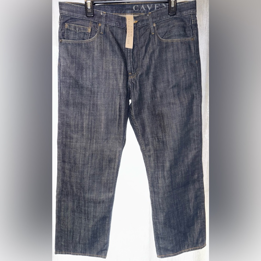 Rare Burberry Britt Cavendish Straight Leg Jeans 34R Dark Blue Nova Check Pocket